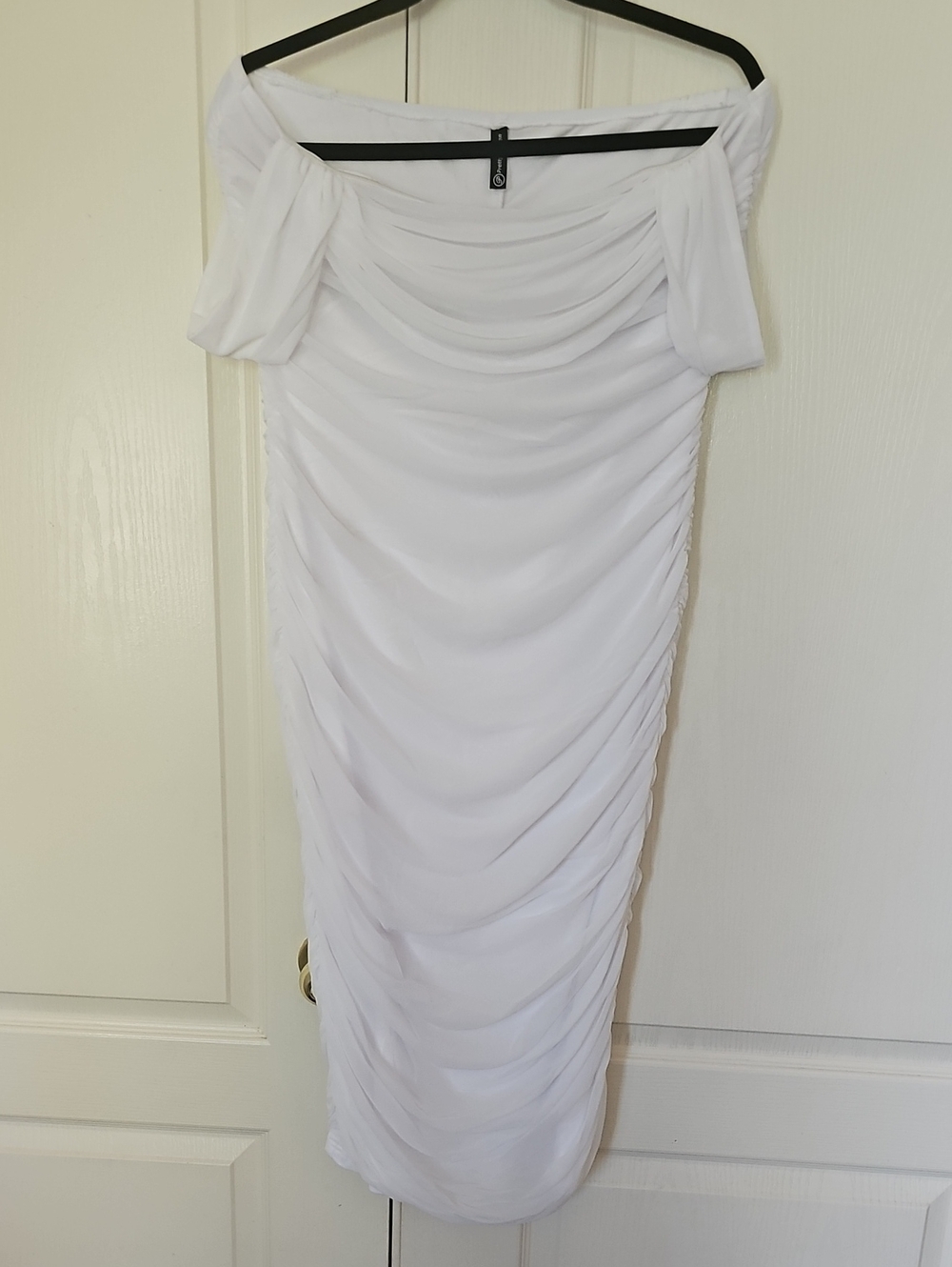 Off-Shoulder White Ruched Strapless Dress
